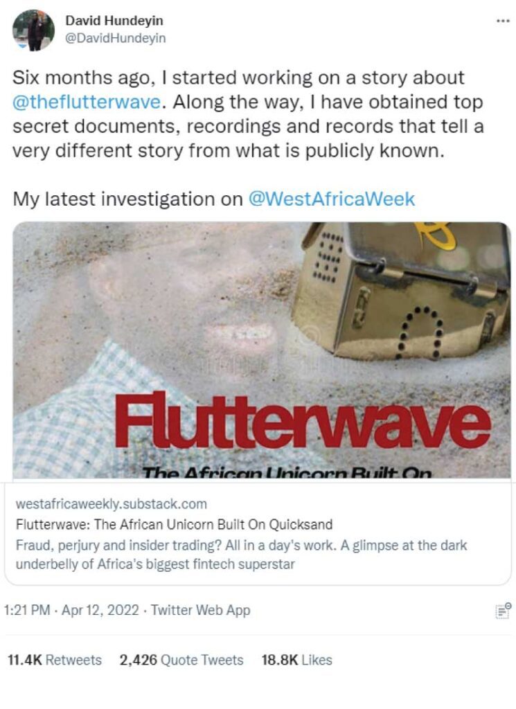 David Hundeyin Flutterwave Fraud Expose