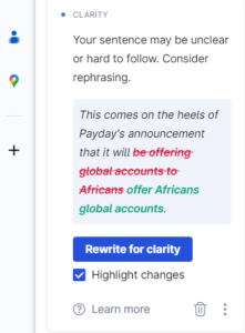 Full sentence rewrite by Grammarly