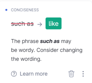 grammarly correcting wordiness