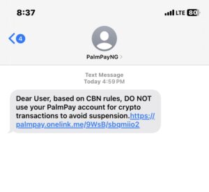 Palmpay informed clients 