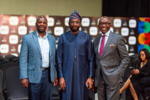L-R Bunmi Akinyemiju, Founder, Venture Garden Group & Managing Partner, Greenhouse Capital; Kashifu Inuwa Abdullahi, DG, NITDA; Dr Armstrong Takang -Managing Director/CEO, Ministry of Finance Incorporated (MoFI).
