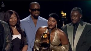 Tems and mum at he Grammys